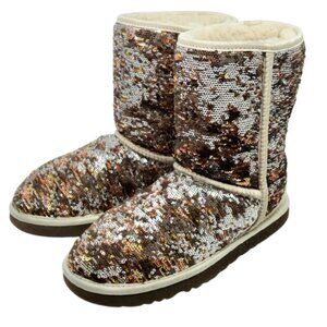 UGG Women's Classic Short EVA Sheepskin Boots CHAMPAGNE SPARKLES SEQUIN Size 7